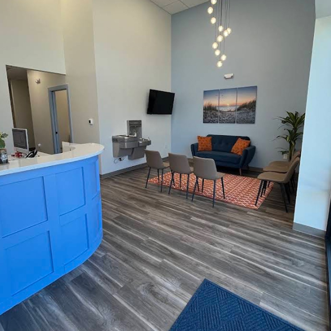 Front desk and lobby at the Sunrise Orthodontics office in Ponte Vedra Beach, FL