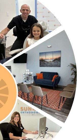 Young patient in the treatment chair, the Sunrise Orthodontics waiting room and the front desk